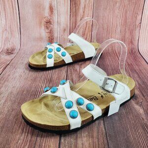 *READ* Birkenstock Betula Womens Size 10 White Turquoise Stones Sandals Rare